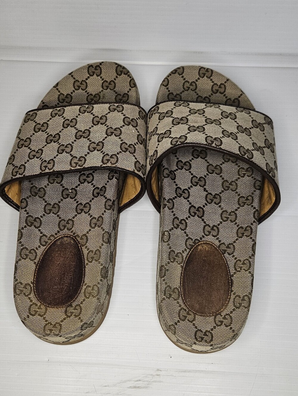 Authentic Gucci GG Supreme Canvas Slides Sandals Men's Size 9 Brown Monogram Log